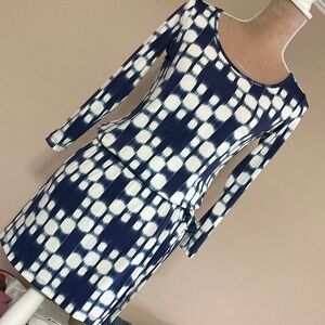 Tori Richard Honolulu Navy and White Long-Sleeve Resort Wear Dress- size XL